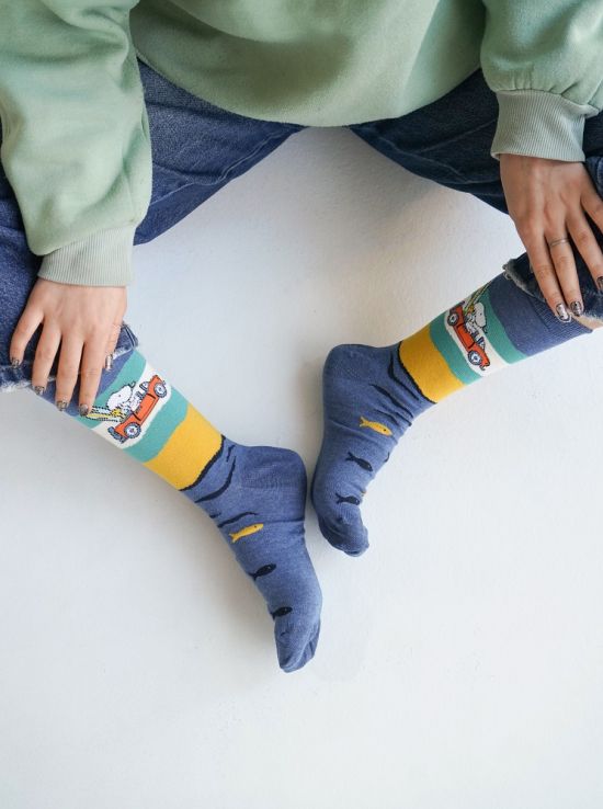 جوراب زنانه چتیک مدل اسنوپی و ماشین نارنجی | هیبا