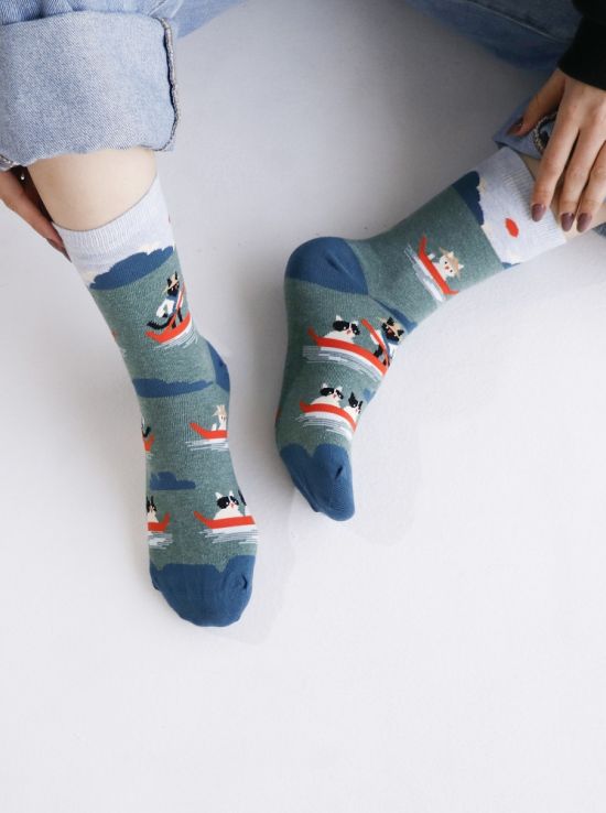 جوراب زنانه چتیک مدل قایق سواری گربه ها | هیبا