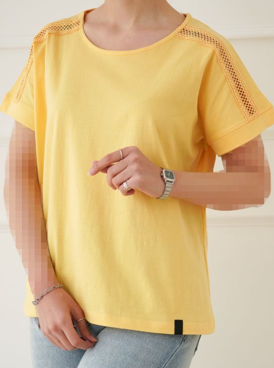 تیشرت سرشانه توری گندم | هیبا