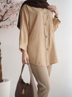 شومیز شانتون دکمه چوبی