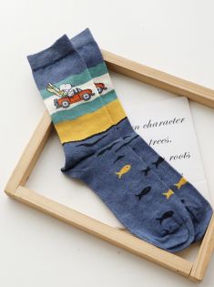 جوراب زنانه چتیک مدل اسنوپی و ماشین نارنجی | هیبا