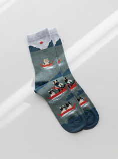 جوراب زنانه چتیک مدل قایق سواری گربه ها | هیبا